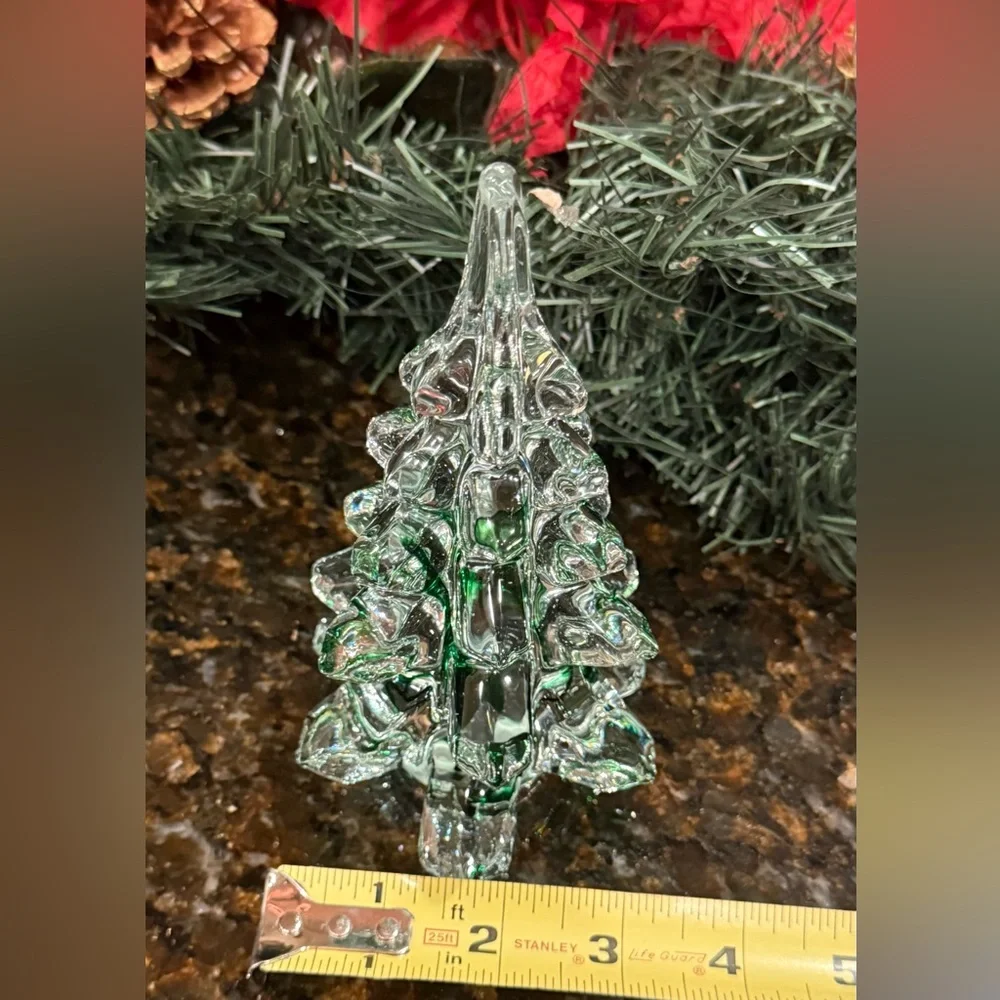 Vintage Price Products Crystal Clear Glass /Green Stripe Christmas Tree 6